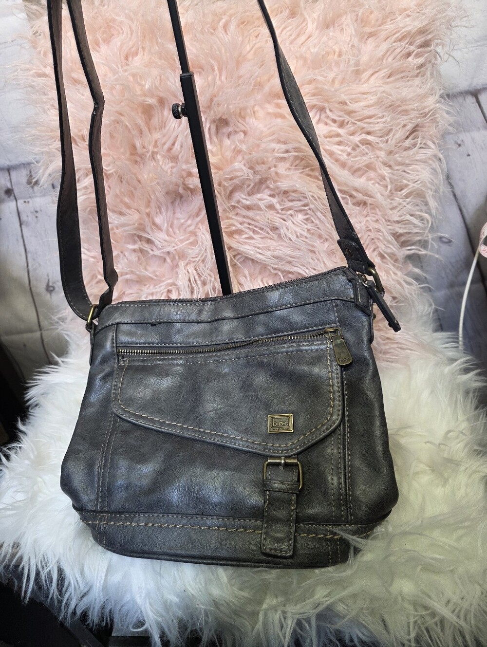 BOC  Gray Leather Crossbody Bag